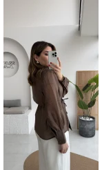 Maisie Vatkalı Transparan Bağlamalı Gömlek - Kahve - Kod: 5029