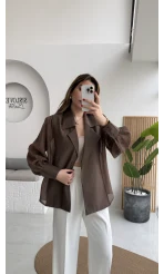 Maisie Vatkalı Transparan Bağlamalı Gömlek - Kahve - Kod: 5029