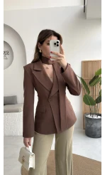 Lucy Fularlı Bele Oturan Blazer Ceket - Kahverengi
