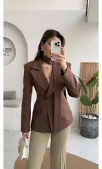 Lucy Fularlı Bele Oturan Blazer Ceket - Kahverengi