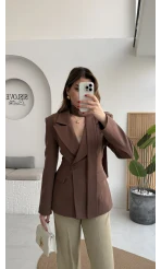 Lucy Fularlı Bele Oturan Blazer Ceket - Kahverengi