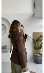 Lucy Fularlı Bele Oturan Blazer Ceket - Kahverengi