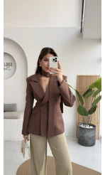Lucy Fularlı Bele Oturan Blazer Ceket - Kahverengi