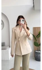 Lucy Fularlı Bele Oturan Blazer Ceket - Krem
