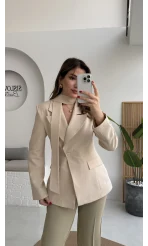 Lucy Fularlı Bele Oturan Blazer Ceket - Krem