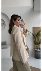 Lucy Fularlı Bele Oturan Blazer Ceket - Krem