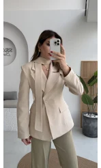Lucy Fularlı Bele Oturan Blazer Ceket - Krem
