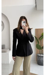 Lucy Fularlı Bele Oturan Blazer Ceket - Siyah
