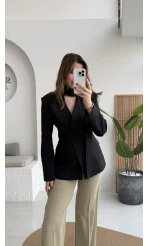 Lucy Fularlı Bele Oturan Blazer Ceket - Siyah