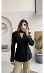 Lucy Fularlı Bele Oturan Blazer Ceket - Siyah