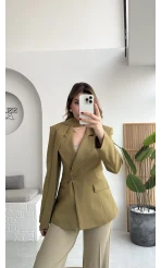 Lucy Fularlı Bele Oturan Blazer Ceket - Haki