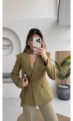 Lucy Fularlı Bele Oturan Blazer Ceket - Haki