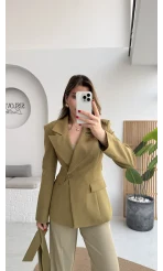 Lucy Fularlı Bele Oturan Blazer Ceket - Haki