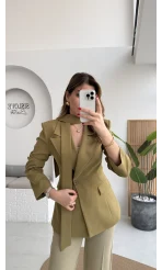 Lucy Fularlı Bele Oturan Blazer Ceket - Haki