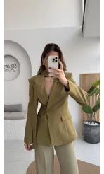 Lucy Fularlı Bele Oturan Blazer Ceket - Haki