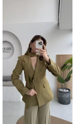 Lucy Fularlı Bele Oturan Blazer Ceket - Haki