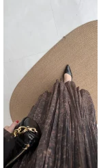 Faylinn Kemerli Baskılı Etek - Kahverengi - Kod: 3374