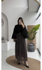 Faylinn Kemerli Baskılı Etek - Kahverengi - Kod: 3374