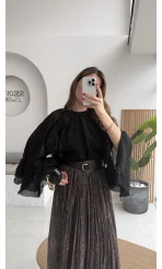 Faylinn Kemerli Baskılı Etek - Kahverengi - Kod: 3374