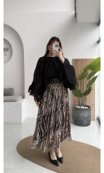 Mabel Kemerli Parçalı Etek - Kahve -Kod: 3370