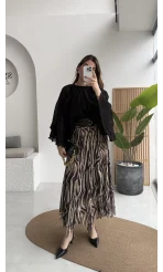 Mabel Kemerli Parçalı Etek - Kahve -Kod: 3370