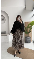 Mabel Kemerli Parçalı Etek - Kahve -Kod: 3370