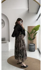 Mabel Kemerli Parçalı Etek - Kahve -Kod: 3370