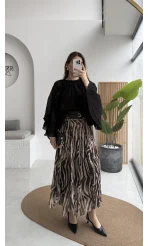 Mabel Kemerli Parçalı Etek - Kahve -Kod: 3370