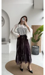 Parçalı Kemerli Asimetrik Kesim Etek - Mürdüm - Kod: 3369