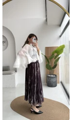 Parçalı Kemerli Asimetrik Kesim Etek - Mürdüm - Kod: 3369