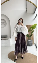 Parçalı Kemerli Asimetrik Kesim Etek - Mürdüm - Kod: 3369