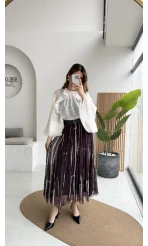 Parçalı Kemerli Asimetrik Kesim Etek - Mürdüm - Kod: 3369