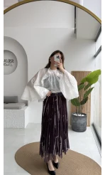 Parçalı Kemerli Asimetrik Kesim Etek - Mürdüm - Kod: 3369