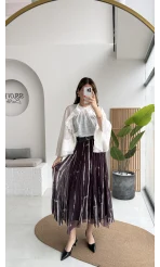 Parçalı Kemerli Asimetrik Kesim Etek - Mürdüm - Kod: 3369