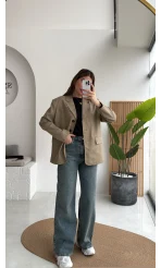 Hanna Kemerli Pitikareli Blazer Ceket - Hardal - Kod: 9720