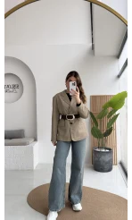 Hanna Kemerli Pitikareli Blazer Ceket - Hardal - Kod: 9720