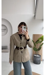 Hanna Kemerli Pitikareli Blazer Ceket - Hardal - Kod: 9720