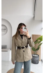 Hanna Kemerli Pitikareli Blazer Ceket - Hardal - Kod: 9720