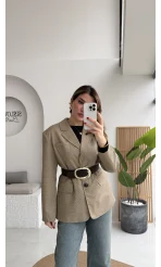 Hanna Kemerli Pitikareli Blazer Ceket - Hardal - Kod: 9720