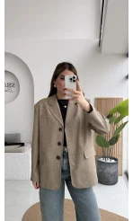 Hanna Kemerli Pitikareli Blazer Ceket - Hardal - Kod: 9720