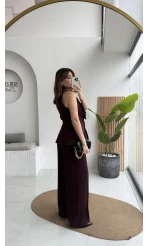 Rowena Yaka Detay Yelek-Pantolon Takım - Mürdüm - Kod: 9692