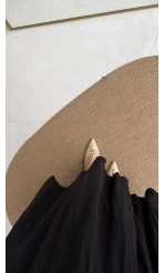 Pole Astarlı Kırışık Kloş Etek - Siyah - Kod: 3000