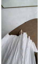 Pole Astarlı Kırışık Kloş Etek - Beyaz- Kod: 3000