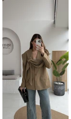 Şallı Poliviskon Blazer Ceket - Karemel - Kod: 9707