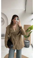 Şallı Poliviskon Blazer Ceket - Karemel - Kod: 9707