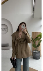 Şallı Poliviskon Blazer Ceket - Karemel - Kod: 9707