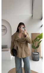 Şallı Poliviskon Blazer Ceket - Karemel - Kod: 9707