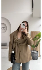 Şallı Poliviskon Blazer Ceket - Karemel - Kod: 9707