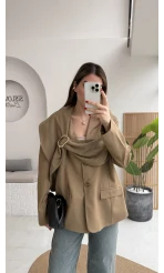 Şallı Poliviskon Blazer Ceket - Karemel - Kod: 9707