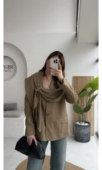 Şallı Poliviskon Blazer Ceket - Karemel - Kod: 9707